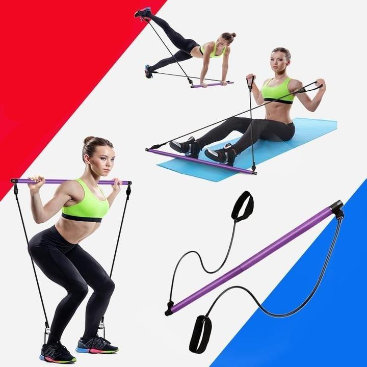 Pilates Stick Squat Training Bar with Bands